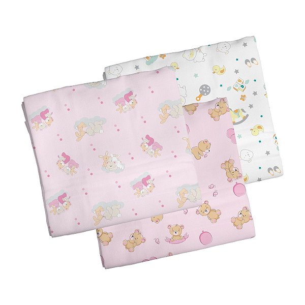 Kit Cueiro para Bebê Incomfral Bercinho 80x50 Menina 3 Peças