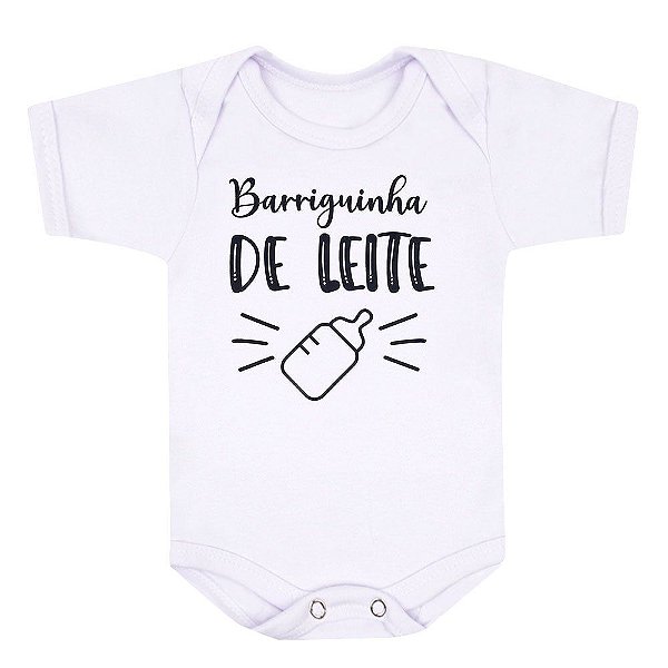 Body Bebê Personalizado Manga Curta Branco Barriguinha de Leite