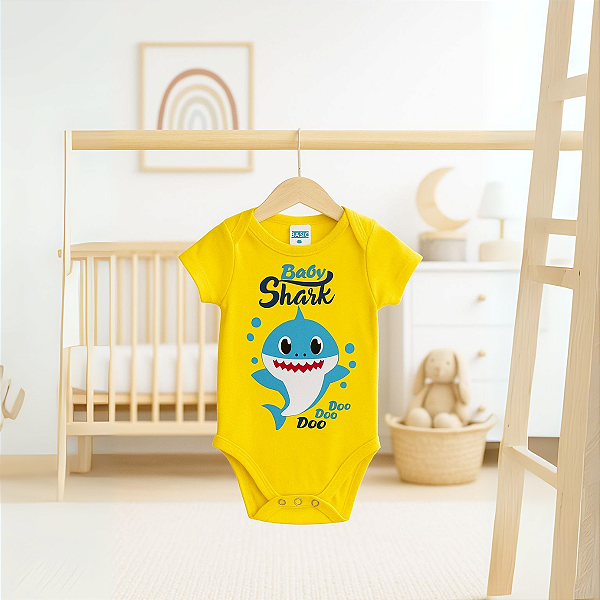 Body para Bebê Infantil Algodão Suedine Estampado Baby Shark