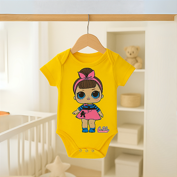 Body para Bebê Infantil Algodão Suedine Estampado Lol Amarelo