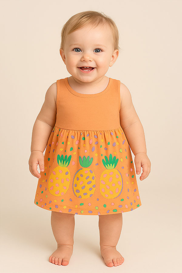 Vestido Kely Kety Bebê Menina Verão Abacaxi Orange P ao G