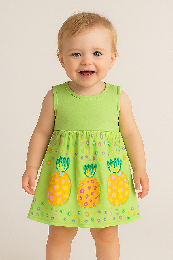 Vestido Kely Kety Bebê Menina Verão Abacaxi Green P ao G