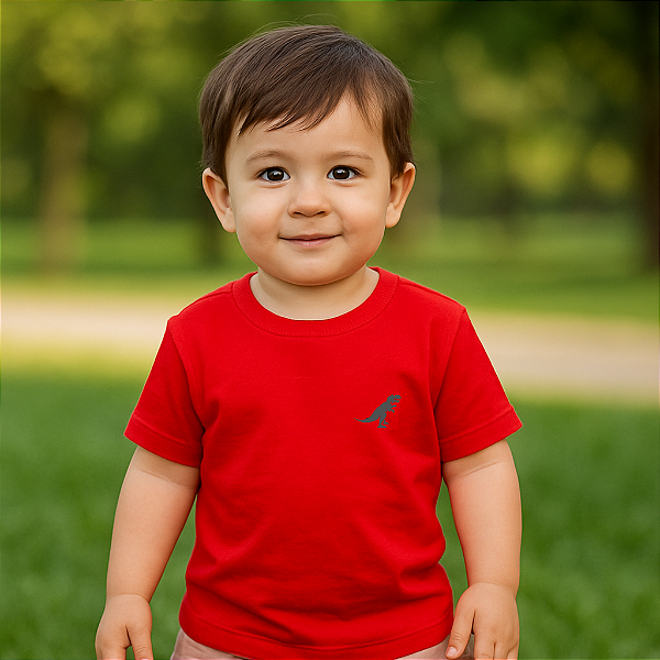 Camiseta Rei Rex Dinossauro Rex 100% Algodão Tam.1/2/3 Vermelha