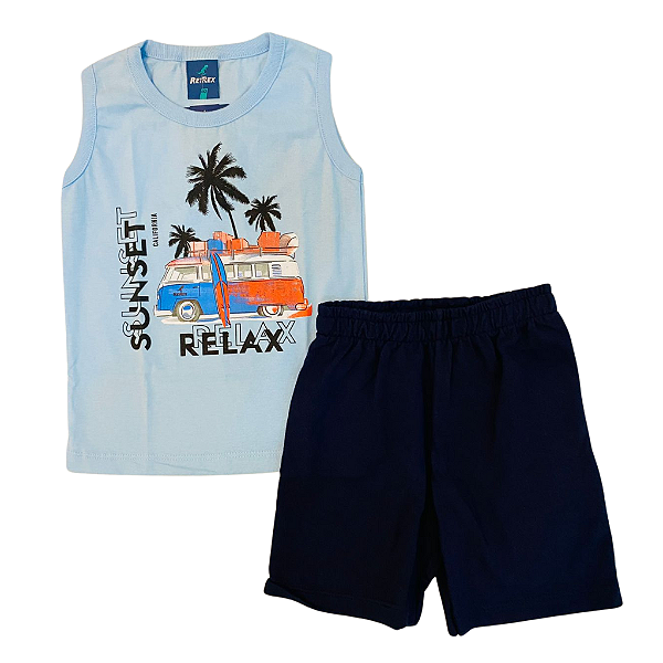 Conjunto Camiseta Regata e Bermuda Moletinho 01/02/03 ReiREx Azul