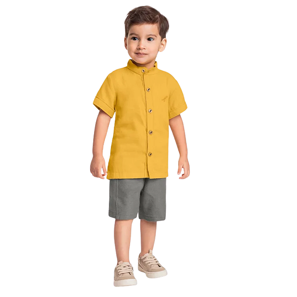 Conjunto Infantil Menino com Camisa e Bermuda - ReiRex - Mostarda 01/02/03