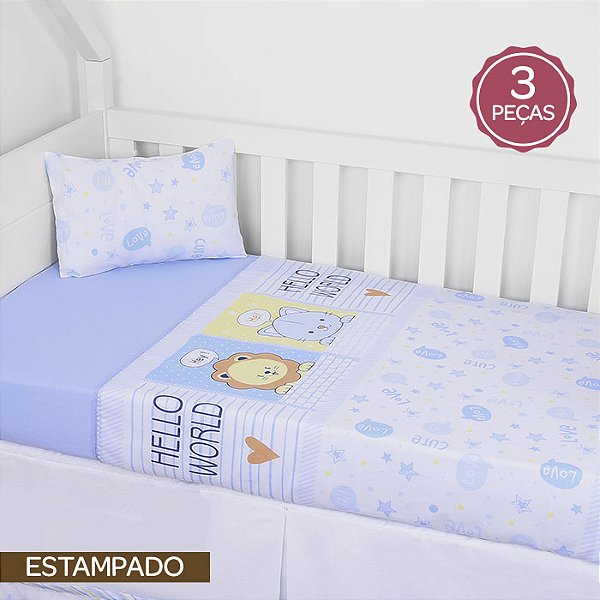 JOGO DE LENCOL BABY NICE 3 PÇAS - REF3400 AZUL