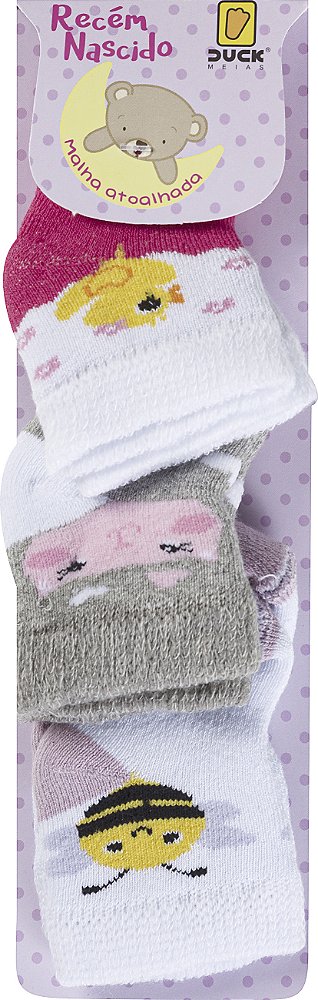 KIT MEIA DUCK ATOALHADA ESTAMPADA MENINA RN