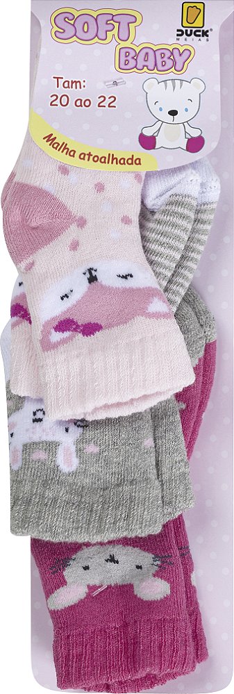 KIT MEIA DUCK ATOALHADA ESTAMPADA MENINA 20/22