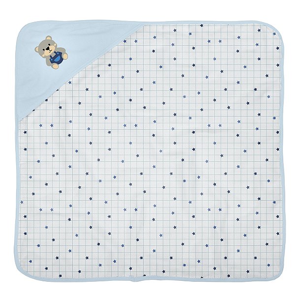 TOALHA BUBLIM MALHA PLUSH URSO ESTRELAS AZUL