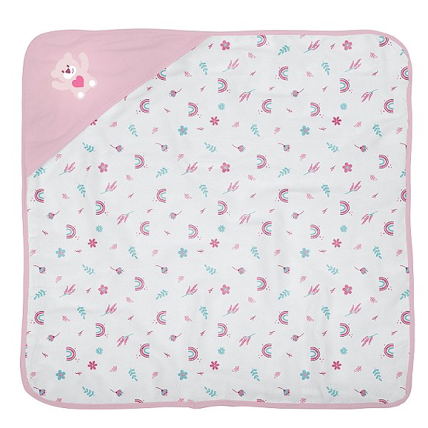 TOALHA BUBLIM MALHA PLUSH URSA CORACAO ROSA