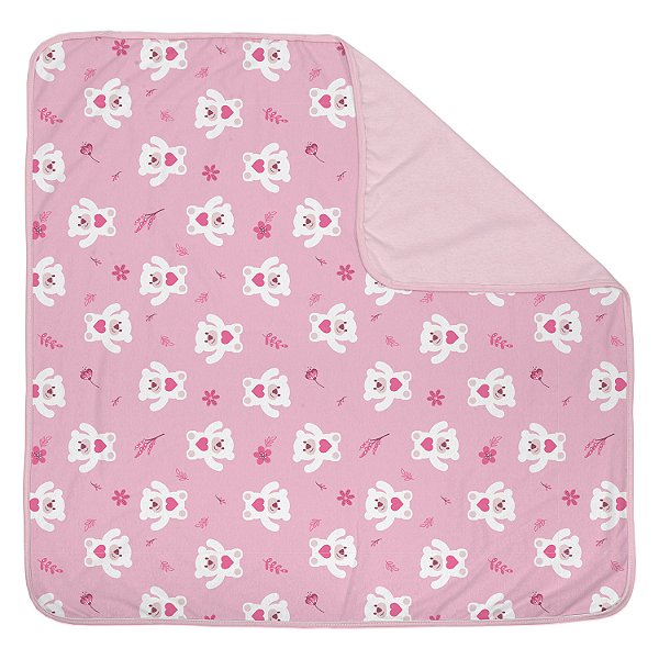 MANTA DUPLA FACE BUBLIM MALHAS - URSA CORACAO ROSA