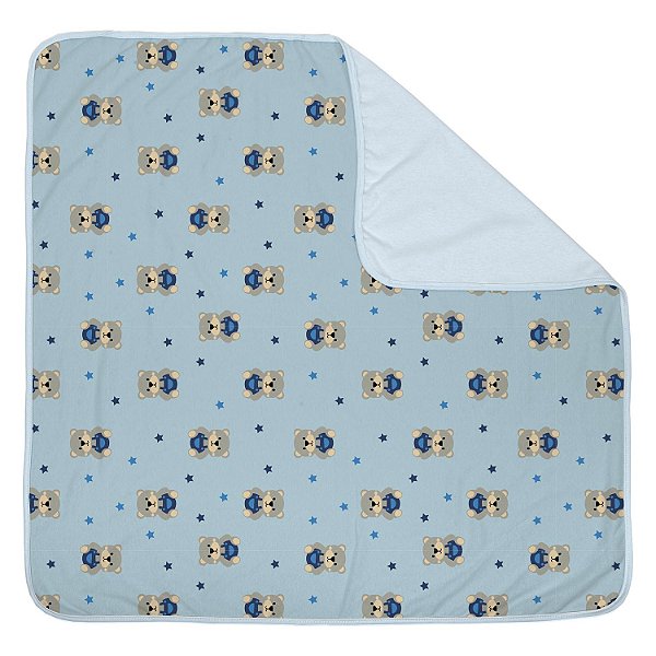 MANTA DUPLA FACE BUBLIM MALHAS - URSO ESTRELAS AZUL
