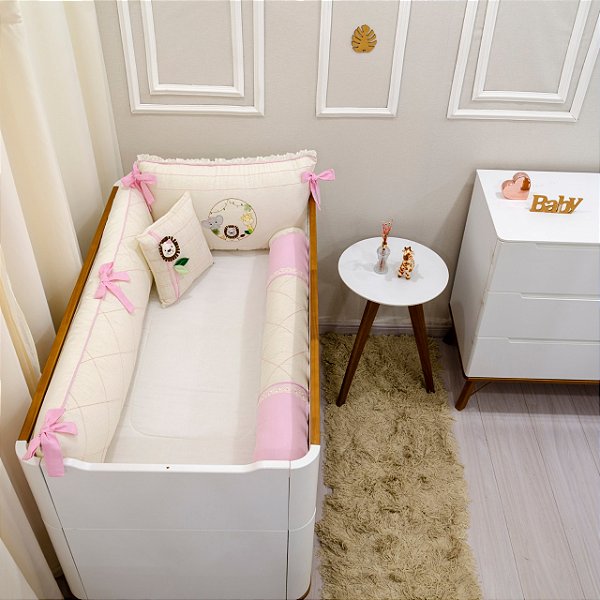 KIT DE BERCO BALU BABY LINHO - AMIGUINHOS DA SELVA ROSA