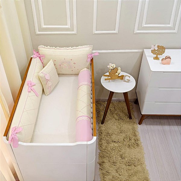 KIT DE BERCO BALU BABY LINHO - CEU DE AMOR ROSA