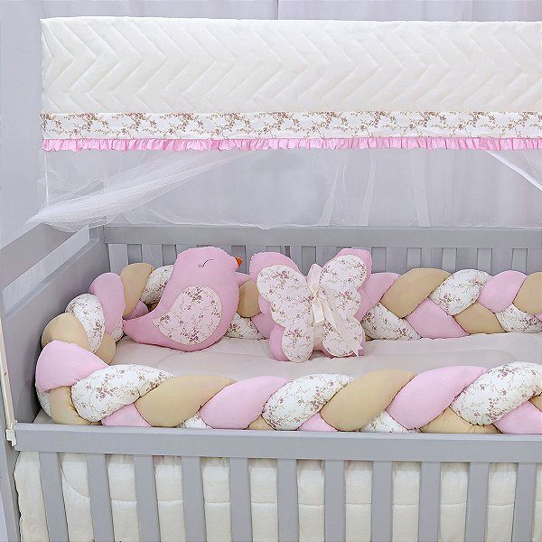 KIT DE BERCO BALU BABY TRANÇA - JARDIM ROSA
