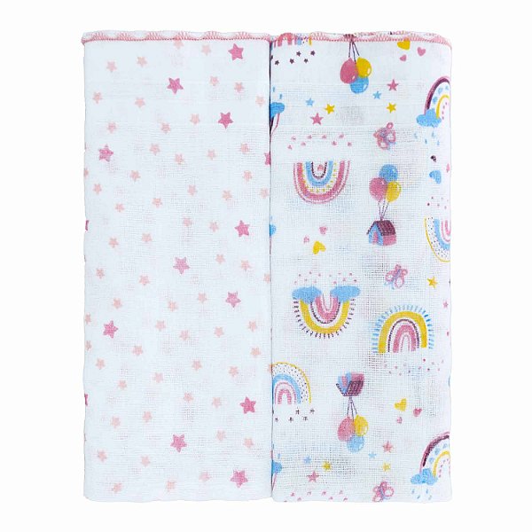TOALHA FRALDA BUBLIM ARCO IRIS ROSA