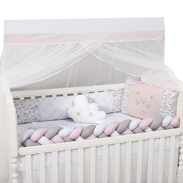 KIT DE BERCO BRUBRELEL ENCANTO TRANÇA FLORES ROSA