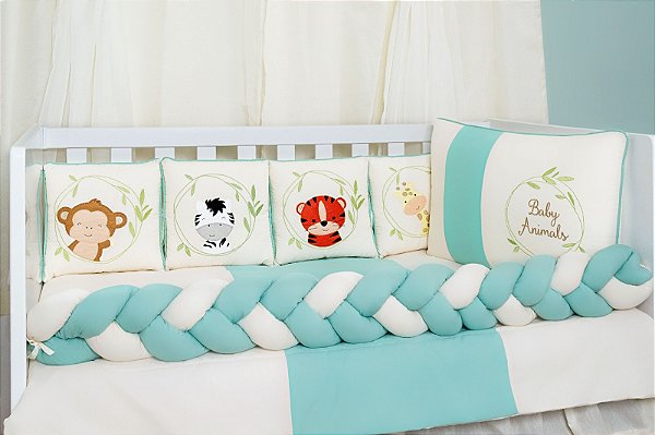 KIT DE BERÇO TIQUINHO LUXO BABY ANIMALS VERDE MENTA