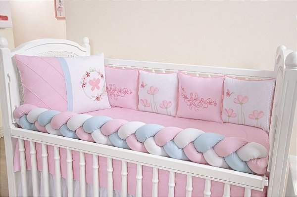 KIT DE BERÇO TIQUINHO LUXO JARDIM ENCANTADO ROSA