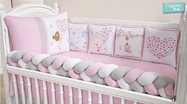 KIT DE BERÇO TIQUINHO LUXO CORACAO ROSA