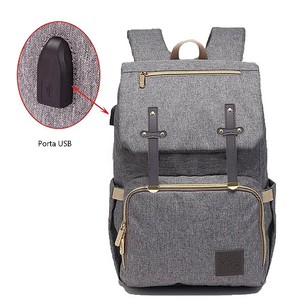 MOCHILA MULTIFUNCIONAL LACO BEBE - 2 FIVELAS CINZA