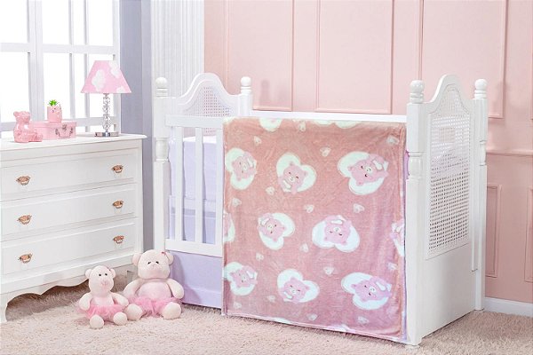 COBERTOR ETRURIA FLANNEL URSO ROSA