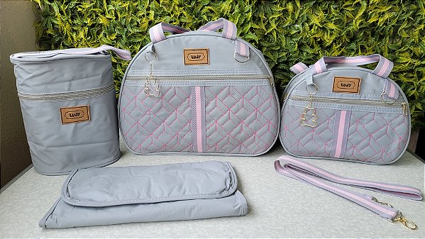 KIT BOLSA LUDY 5PCS- REF 25/26 CINZA ROSA
