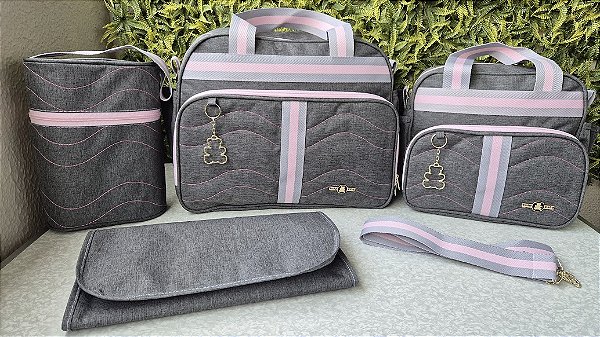 KIT BOLSA LUDY 5PCS- REF 27/28 CINZA ROSA