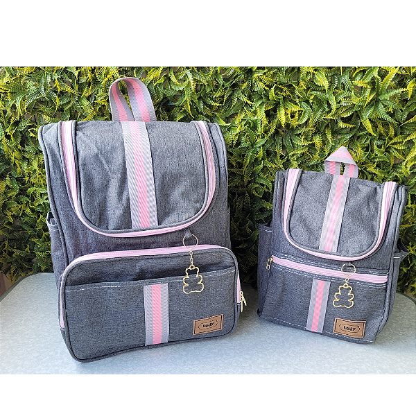 KIT MOCHILA LUDY - REF90/91 CINZA ROSA
