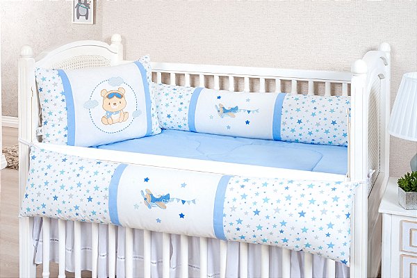 KIT DE BERÇO TIQUINHO FOFINHO -AVIAOZINHO AZUL
