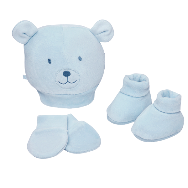 KIT TOUCA SAPATO E LUVA FOFINHO AZUL