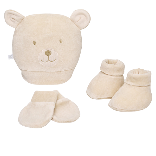 KIT TOUCA SAPATO E LUVA FOFINHO BEGE