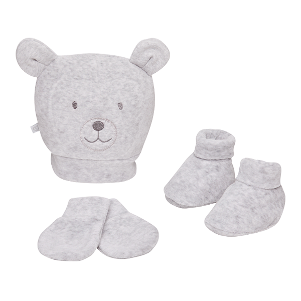 KIT TOUCA SAPATO E LUVA FOFINHO CINZA