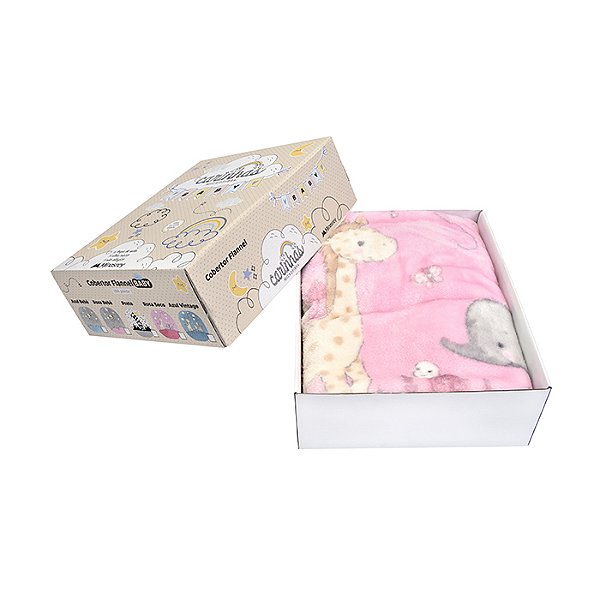 COBERTOR FLANNEL CARINHAS GIRAFA ROSE
