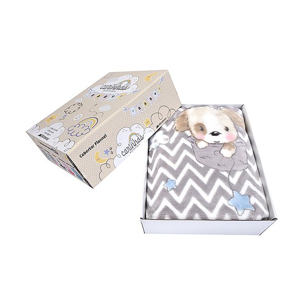 COBERTOR FLANNEL CARINHAS CACHORRINHO AZUL