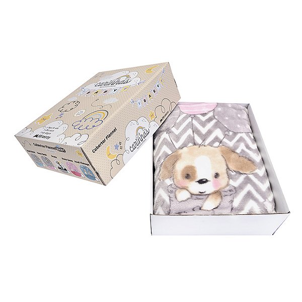 COBERTOR FLANNEL CARINHAS CACHORRINHO ROSA
