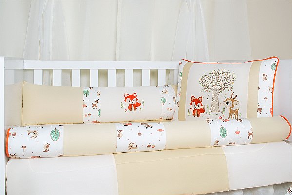 KIT DE BERÇO TIQUINHO FOFINHO - FLORESTA ENCANTADA CAQUI