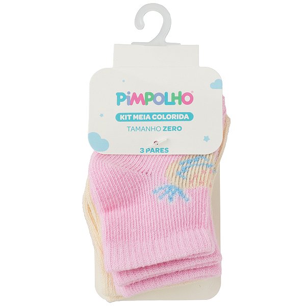 KIT MEIA PIMPOLHO ESTAMPADA MENINA ZERO