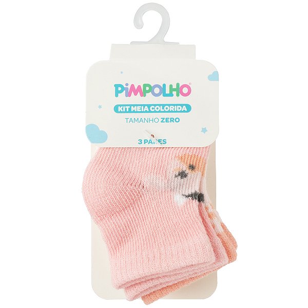 KIT MEIA PIMPOLHO ESTAMPADA MENINA ZERO