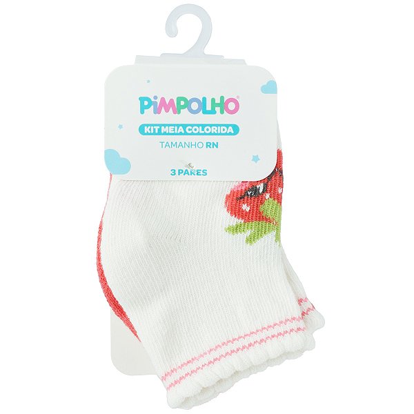 KIT MEIA PIMPOLHO ESTAMPADA MENINA RN