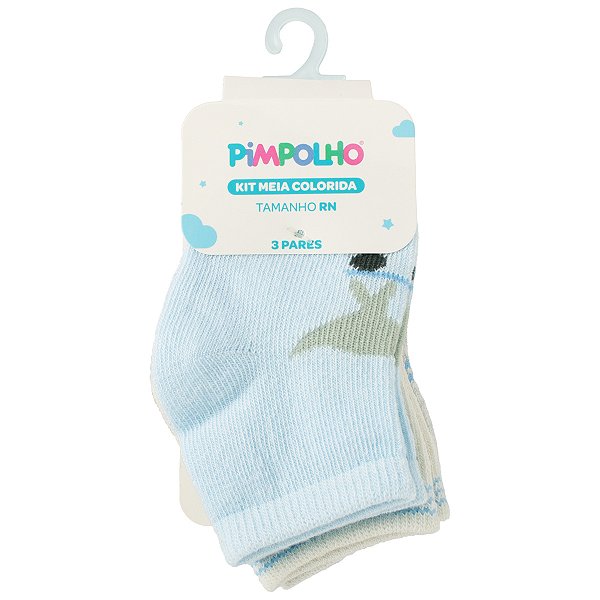 KIT MEIA PIMPOLHO ESTAMPADA MENINO RN