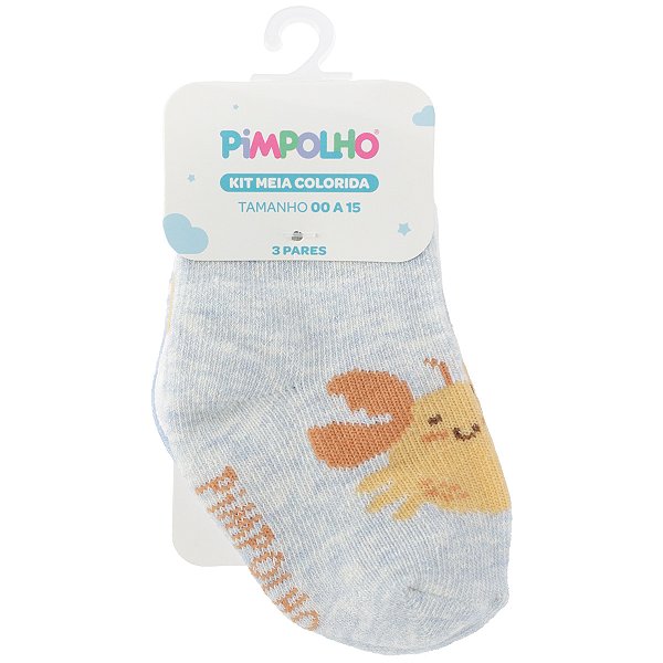 KIT MEIA PIMPOLHO ESTAMPADA MENINO 00 A 15