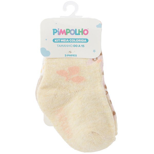 KIT MEIA PIMPOLHO ESTAMPADA MENINA 00 A 15