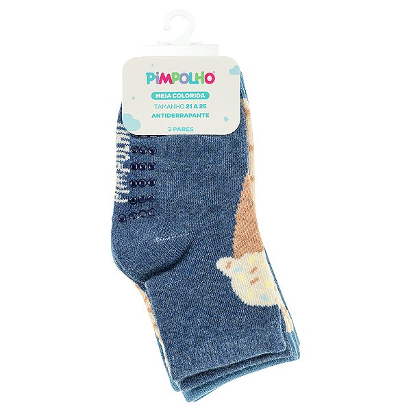 KIT MEIA PIMPOLHO ESTAMPADA MENINO 21/25