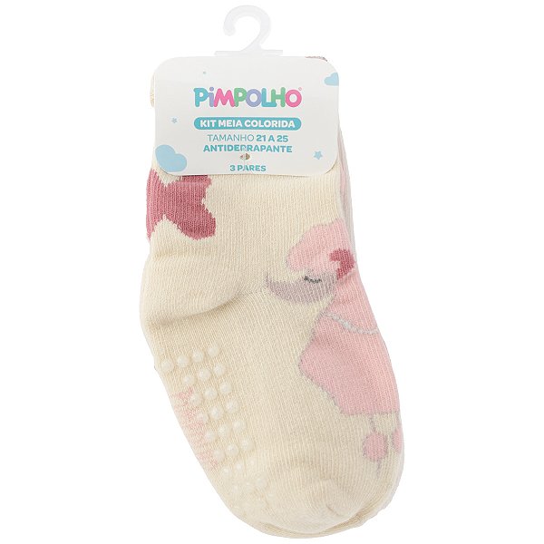 KIT MEIA PIMPOLHO ESTAMPADA MENINA 21/25
