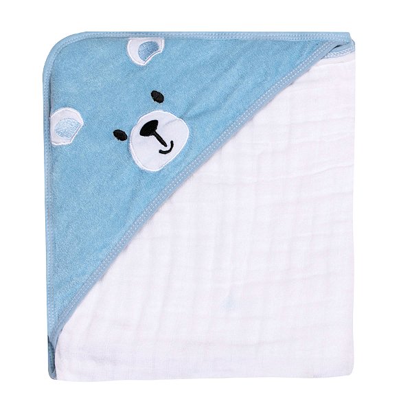 TOALHA SOFT KARINHO BORDADOS URSO AZUL