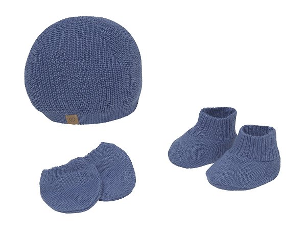 KIT TOUCA SAPATO E LUVA BABY FOFINHO AZUL TIRRENO