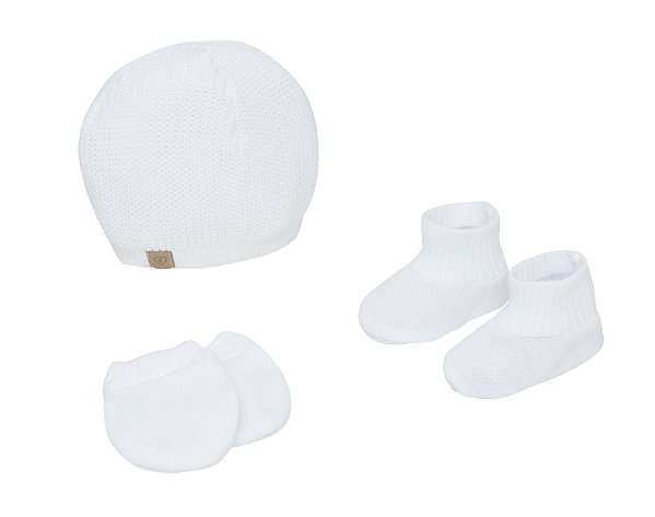 KIT TOUCA SAPATO E LUVA BABY FOFINHO BRANCO