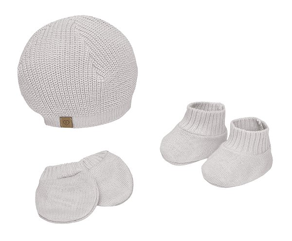 KIT TOUCA SAPATO E LUVA BABY FOFINHO CINZA