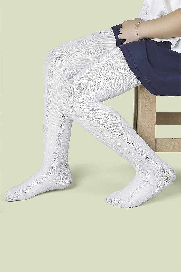 MEIA CALÇA DUCK TRABALHADA - FIO80 BRANCO 3 A 4 ANOS